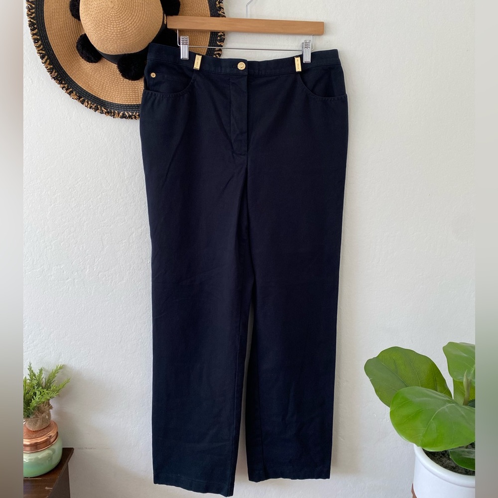 Vintage St. John Sport High Waisted Black Straight Leg Pants Gold Hardware